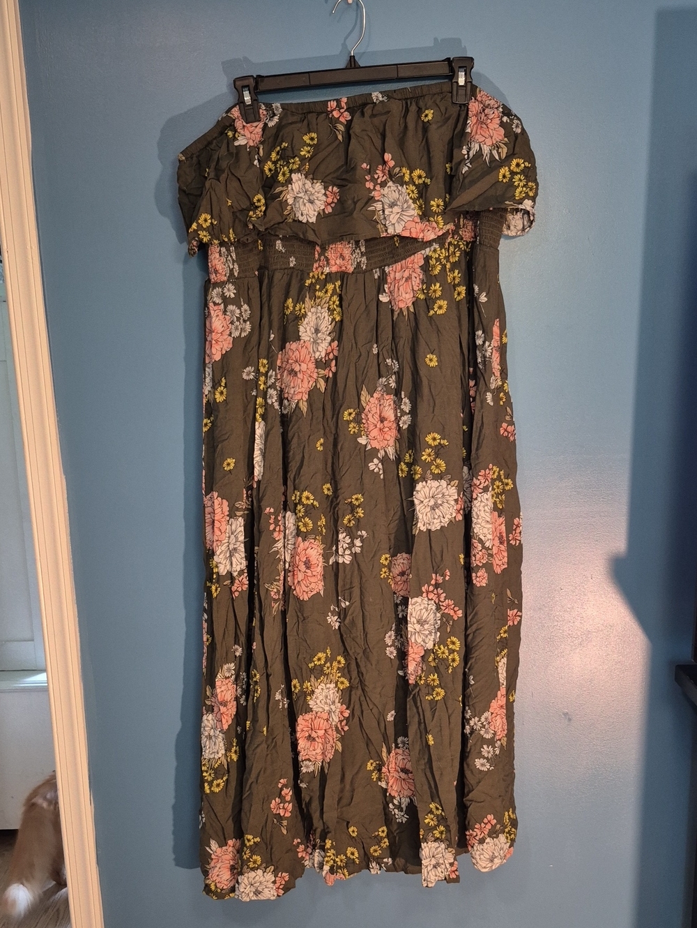 torrid Olive Floral Off-Shoulder Midi Dress with Pink Blooms